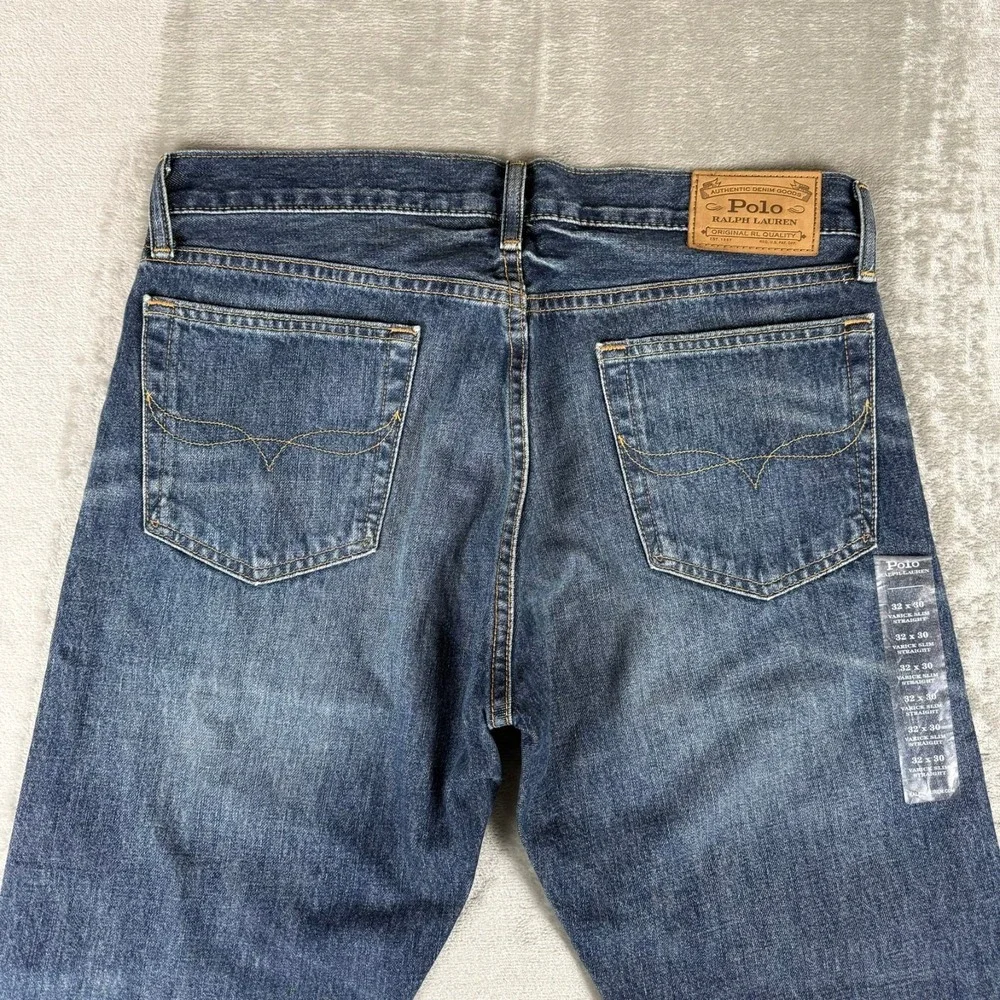 Polo Ralph Lauren Varrick Slim Straight Jeans Mens 32x30 Blue Distressed New NWT